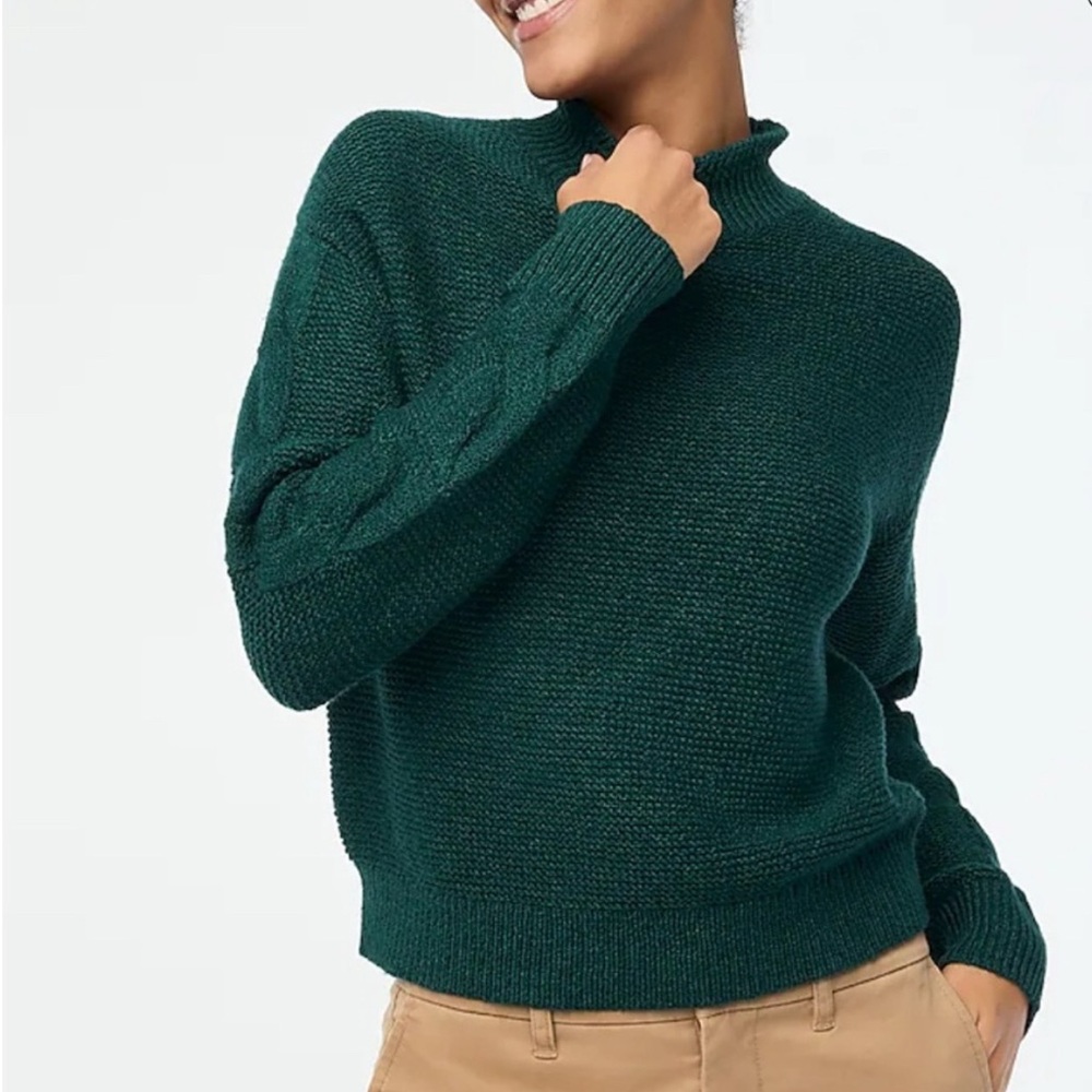 NWOT j crew green Mockneck cable-sleeve sweater